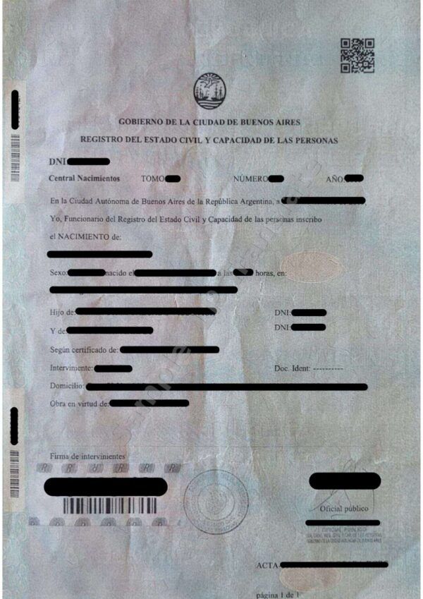 Birth Certificate - Argentina # 2
