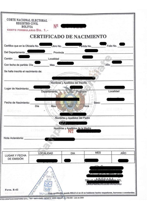 Birth Certificate - Bolivia