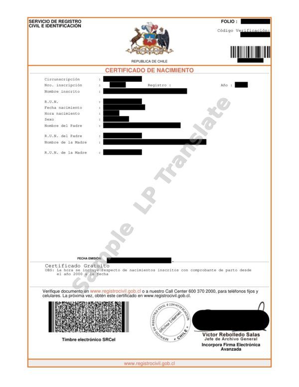 Birth Certificate - Chile