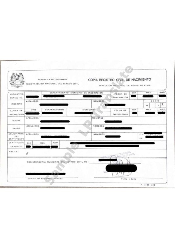 Birth Certificate - Colombia (F-4100-018)