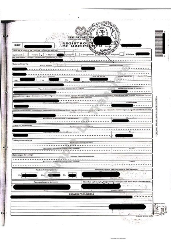 Birth Certificate - Colombia (NUIP - Serial Number 2)