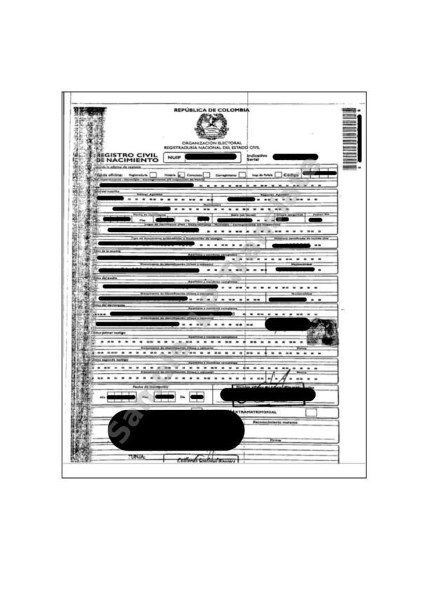 Birth Certificate - Colombia (NUIP - Serial Number 3)