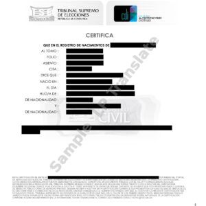 Birth Certificate - Costa Rica # 1
