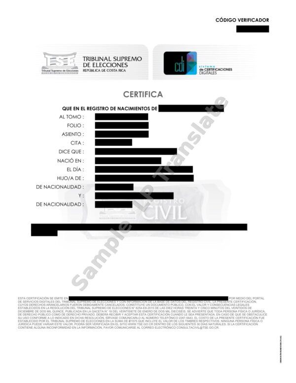 Birth Certificate - Costa Rica # 1