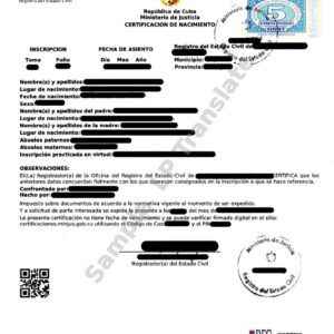 Birth Certificate - Cuba # 1