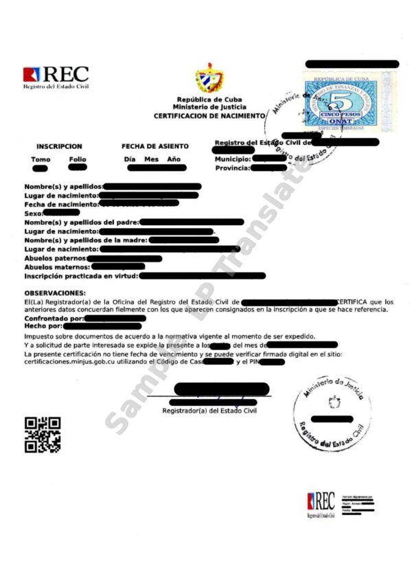 Birth Certificate - Cuba # 1