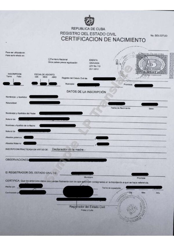 Birth Certificate - Cuba # 2