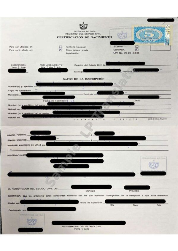 Birth Certificate - Cuba # 3