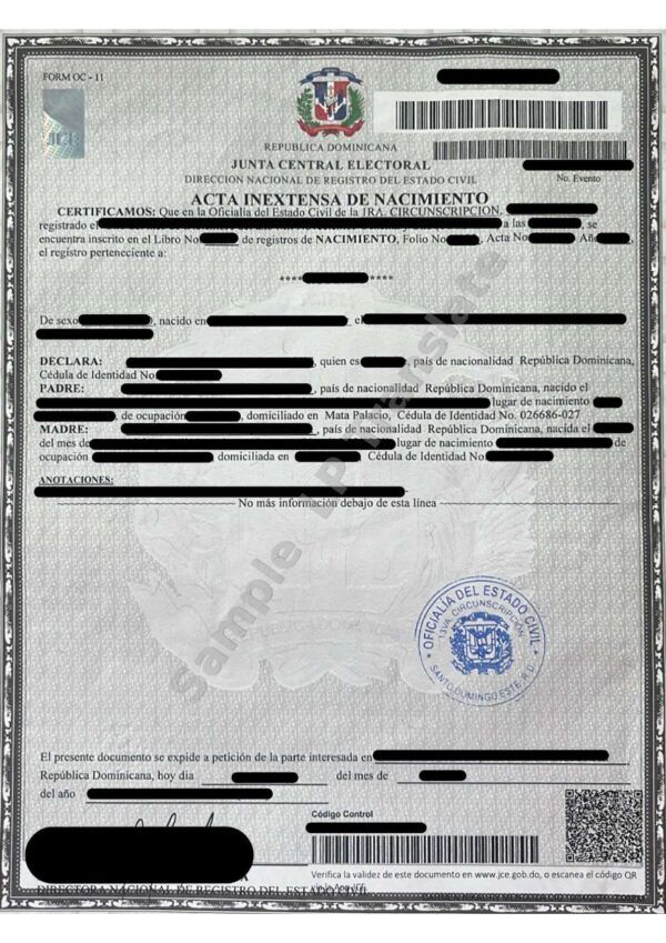 Birth Certificate - Dominican Republic # 2