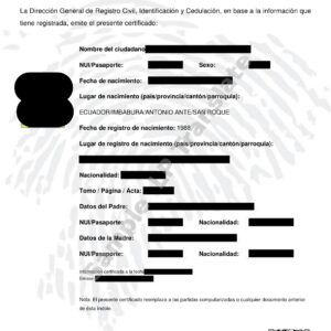 Birth Certificate - Ecuador #1