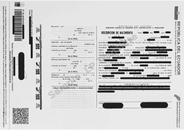 Birth Certificate - Ecuador #2