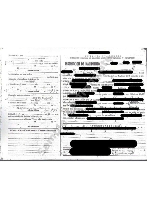 Birth Certificate - Ecuador #3