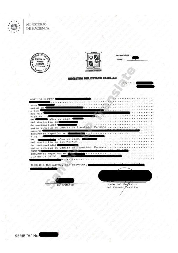 Birth Certificate - El Salvador #2
