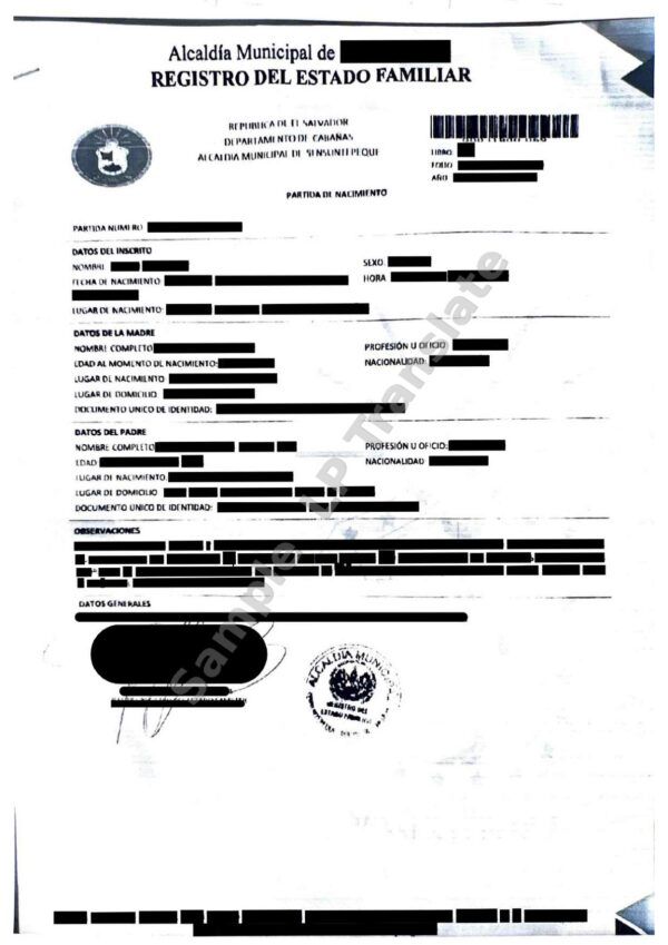 Birth Certificate - El Salvador # 1