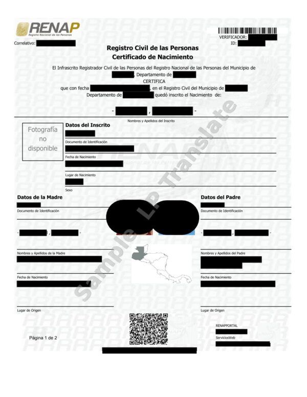 Birth Certificate - Guatemala #1