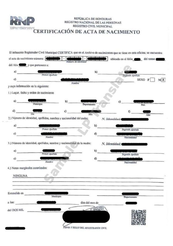 Birth Certificate - Honduras #2