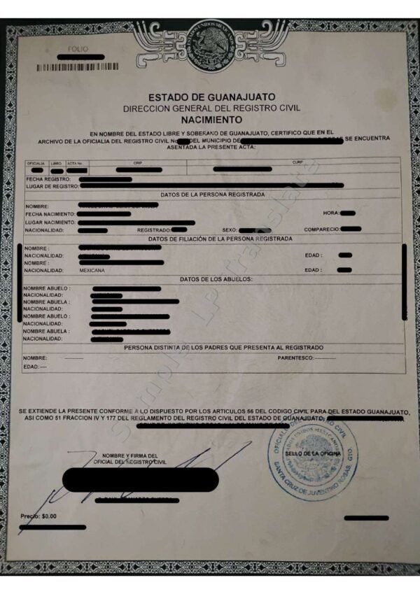 Birth Certificate - Mexico #9
