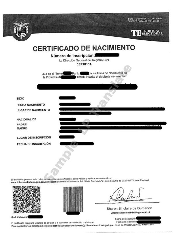 Birth Certificate - Panama