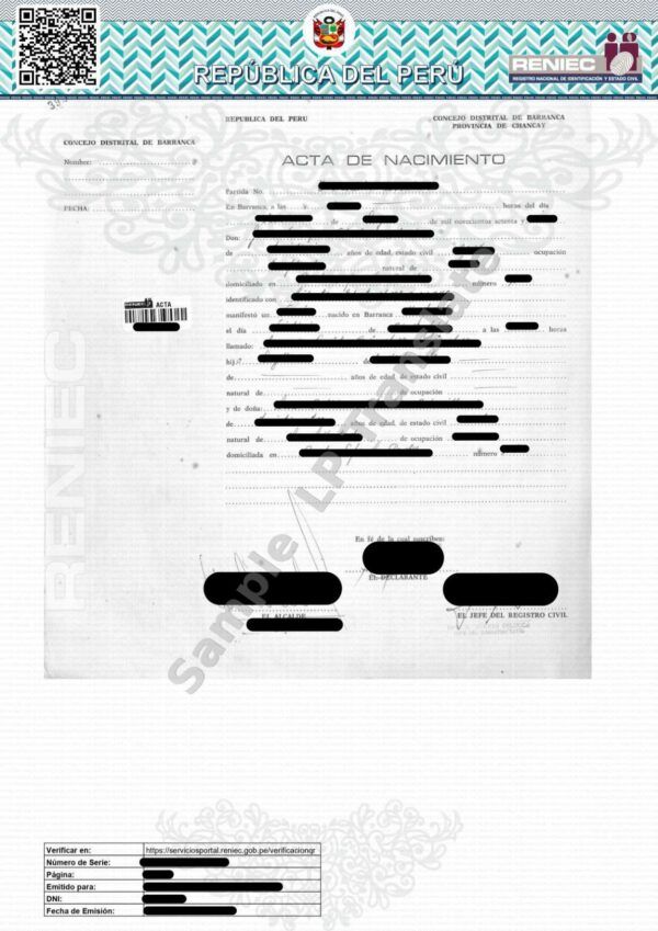 Birth Certificate - Peru #1