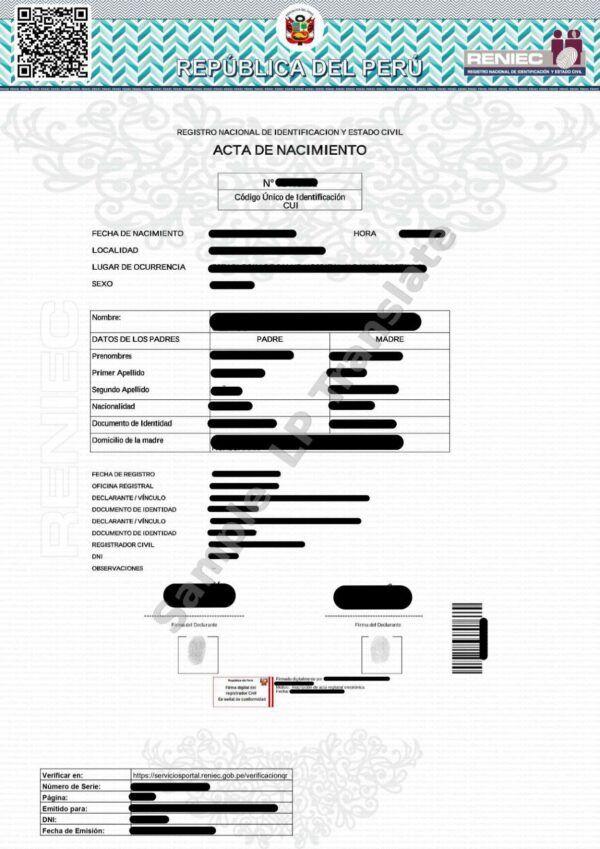 Birth Certificate - Peru #3