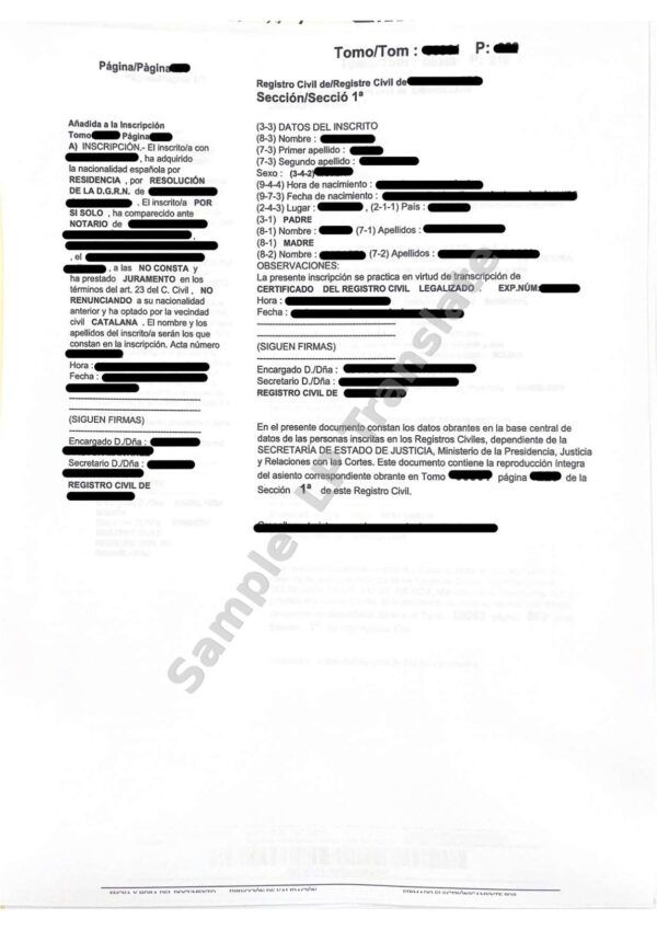 Birth Certificate - Spain #1