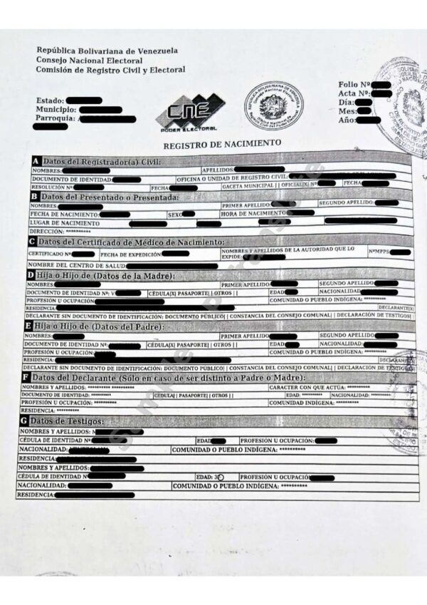 Birth Certificate - Venezuela #1