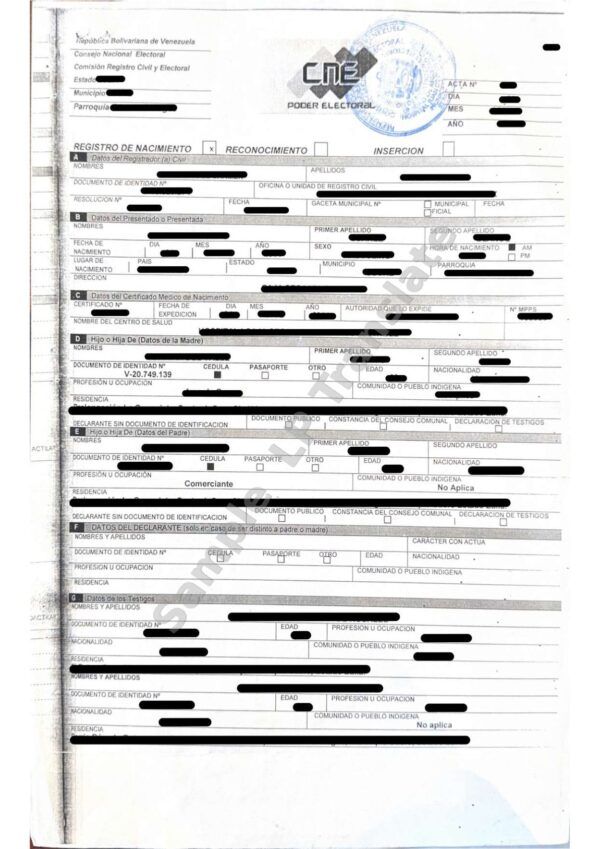 Birth Certificate - Venezuela #2