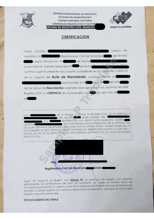 Birth Certificate - Venezuela #4