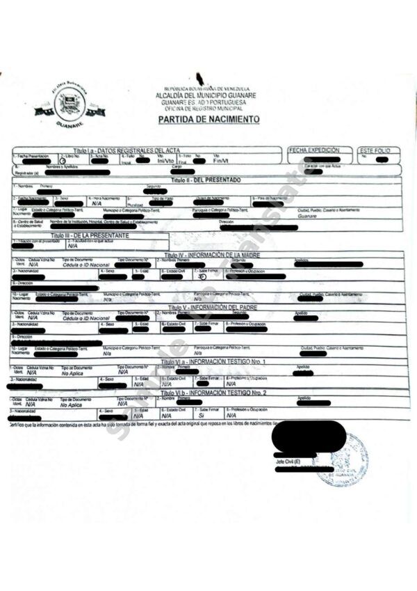 Birth Certificate - Venezuela #5