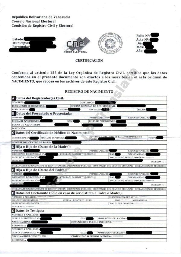 Birth Certificate - Venezuela #6