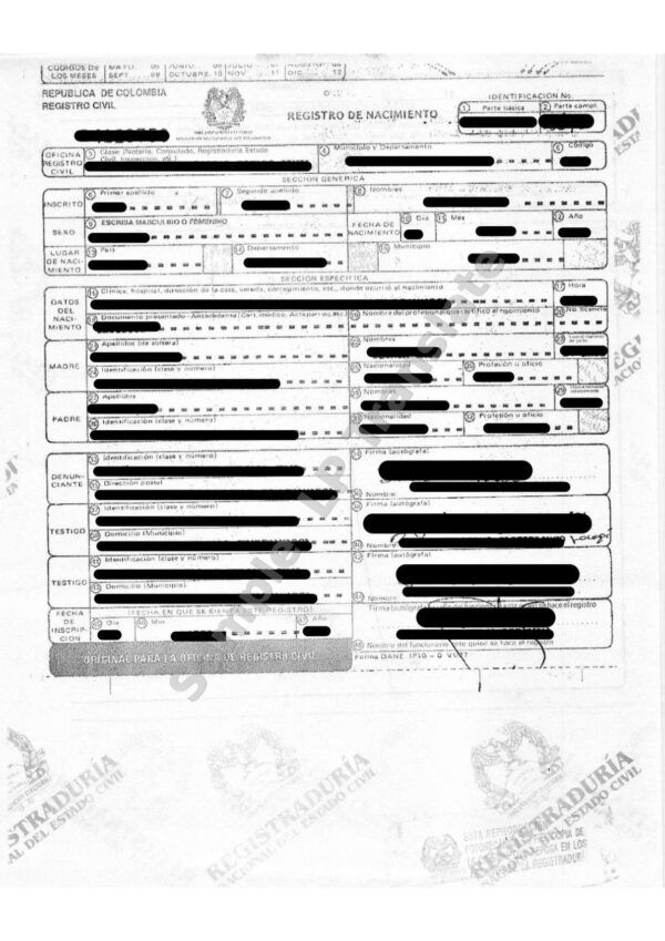 Birth certificate  - Colombia (1-48)