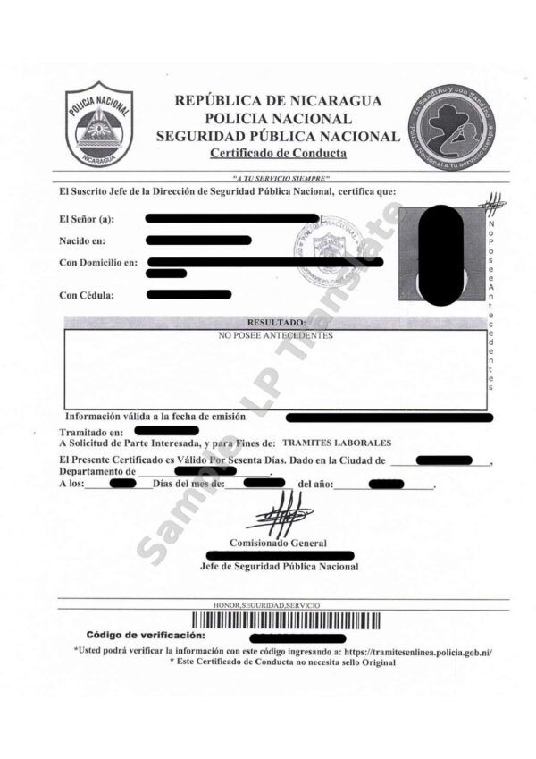 Criminal Record - Nicaragua