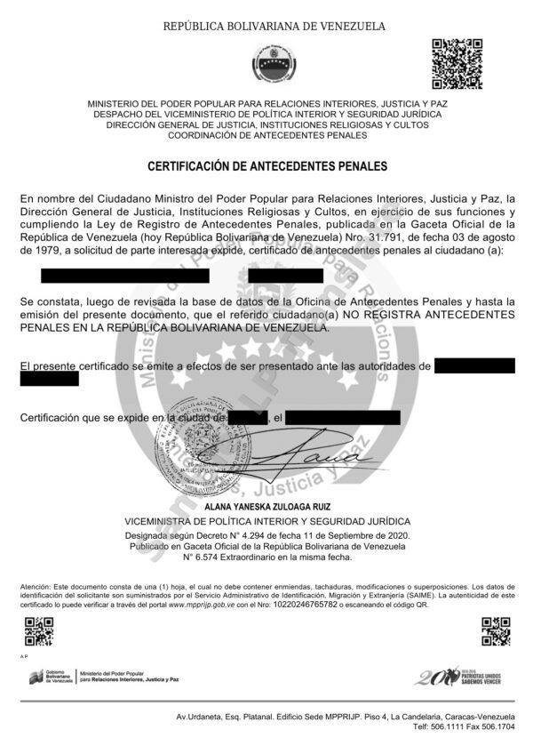 Criminal Record - Venezuela