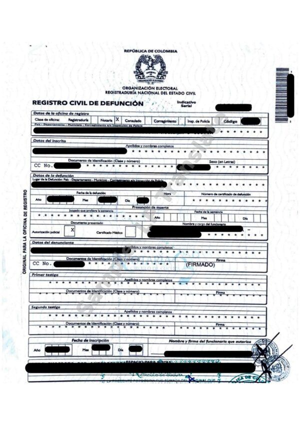 Death Certificate - Colombia #1