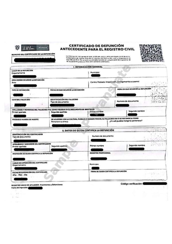 Death Certificate - Colombia #2