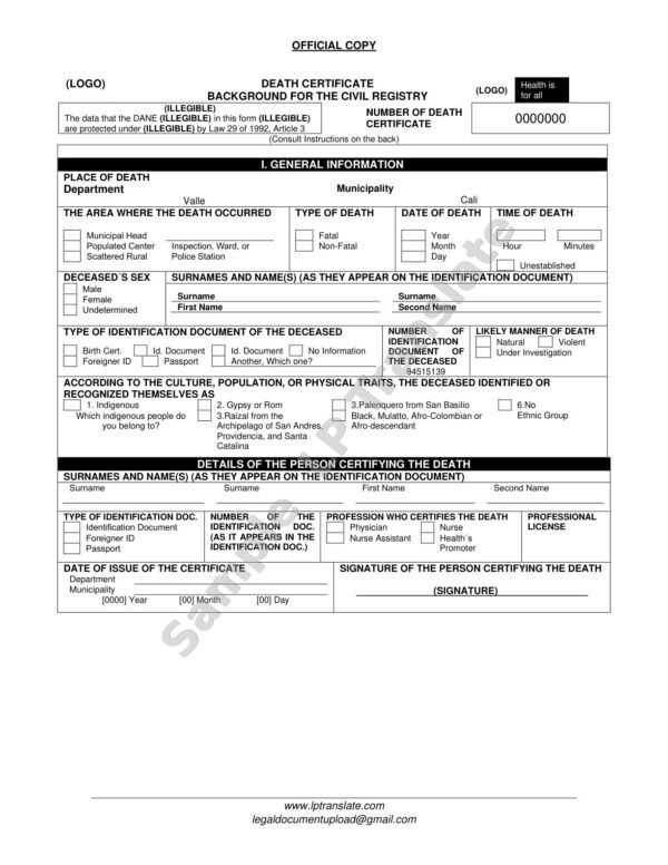Death Certificate - Colombia #3
