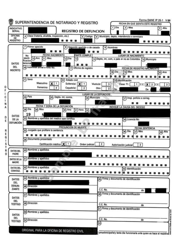 Death Certificate - Colombia #4