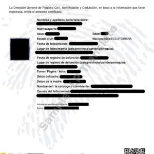 Death Certificate - Ecuador