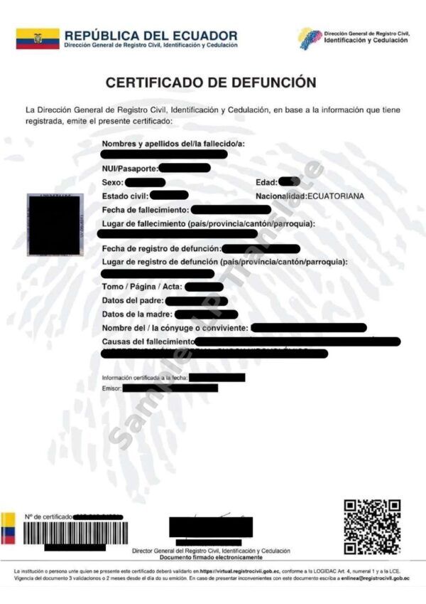 Death Certificate - Ecuador