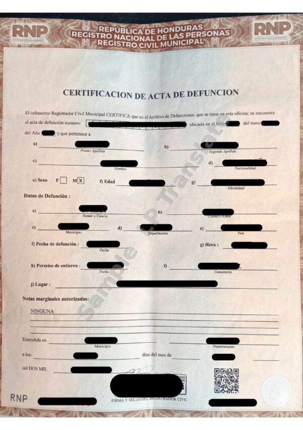 Death Certificate - Honduras