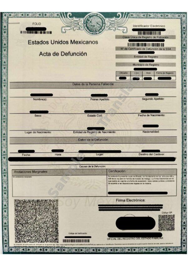 Death Certificate - Mexico #1