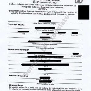 Death Certificate - Nicaragua #1