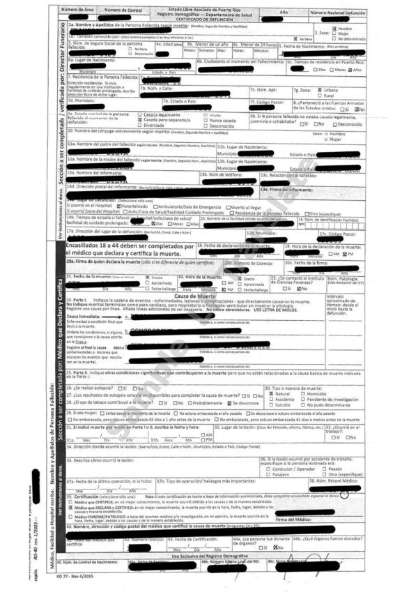 Death Certificate - Puerto Rico