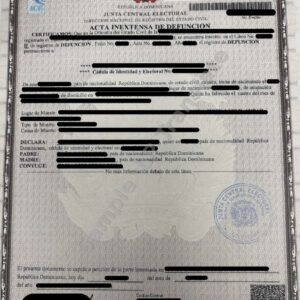 Death Certificate - Republica Dominicana