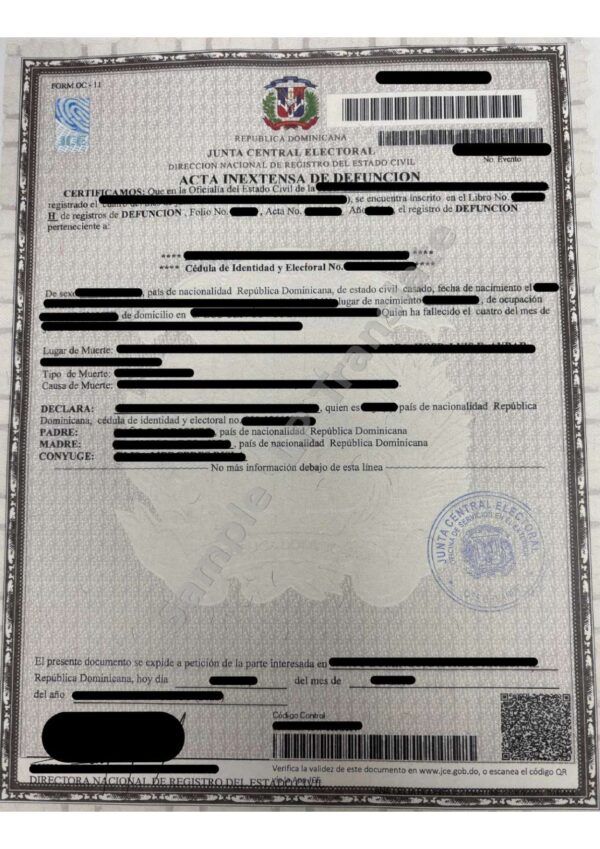 Death Certificate - Republica Dominicana