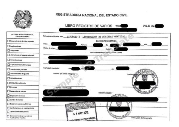 Divorce Certificate - Colombia