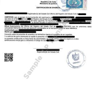 Divorce Certificate - Cuba