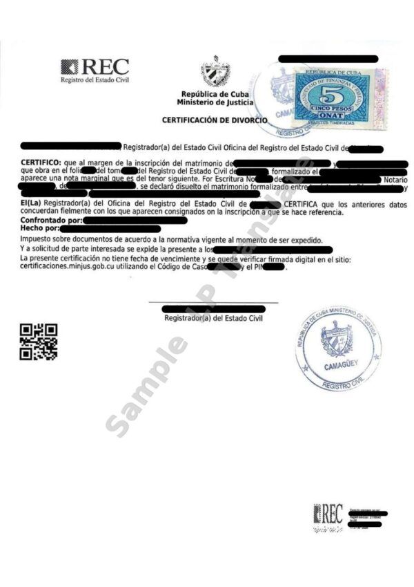 Divorce Certificate - Cuba