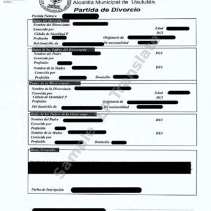 Divorce Certificate - El Salvador
