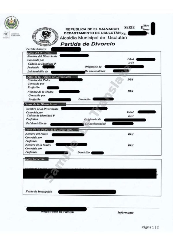 Divorce Certificate - El Salvador